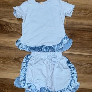 Blue Ruffled Kids Matching Set